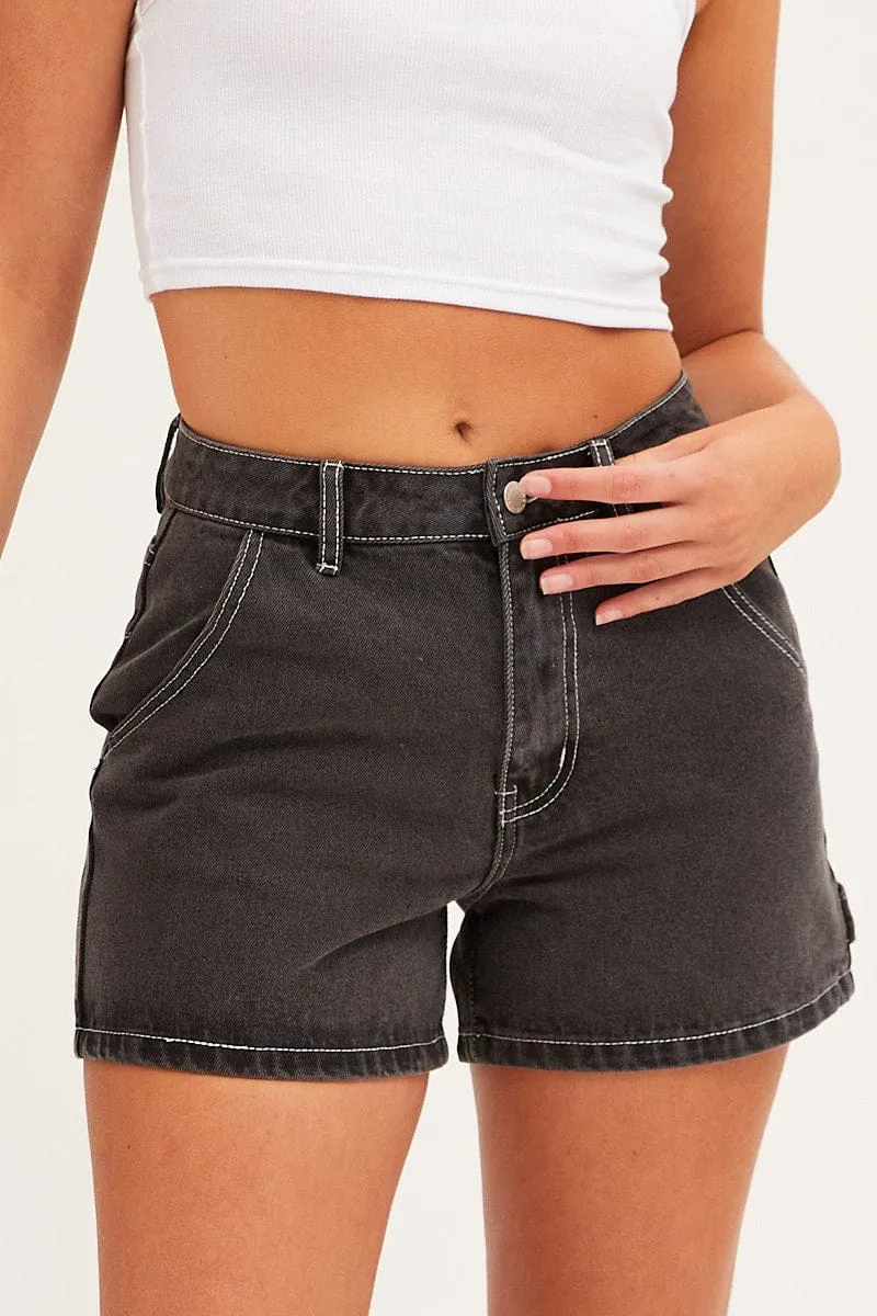 Black Carpenter Denim Shorts High Rise sold by Ally Fashion product image thumbnail 2