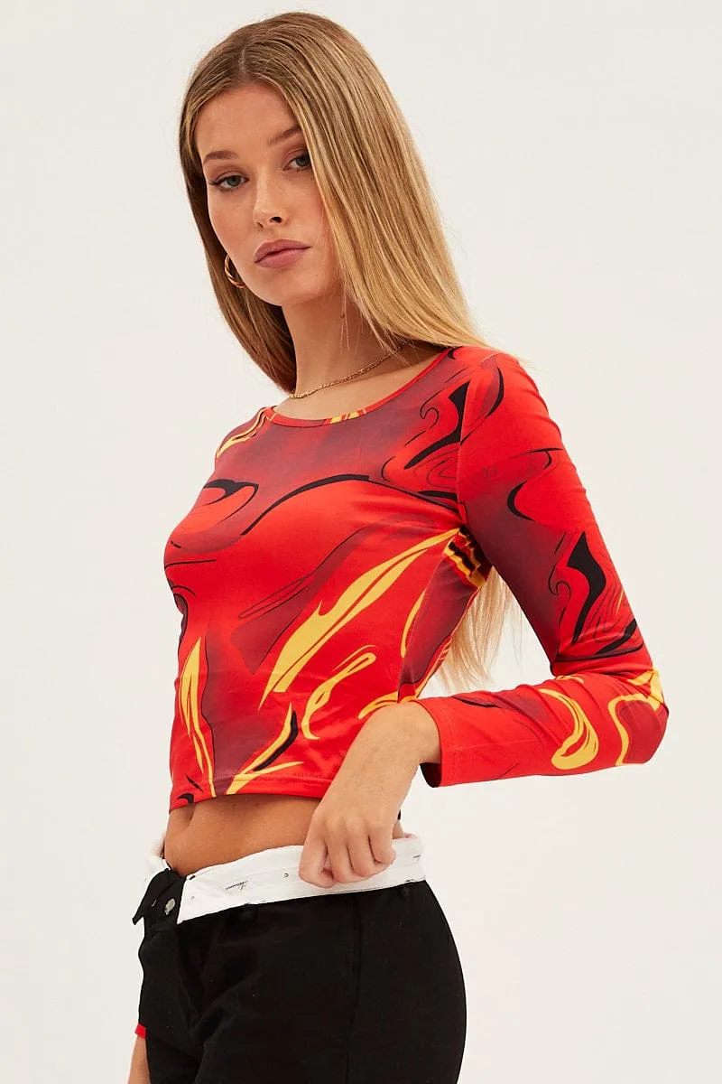 Orange Abstract Abstract Print Mesh Top sold by Ally Fashion product image thumbnail 4