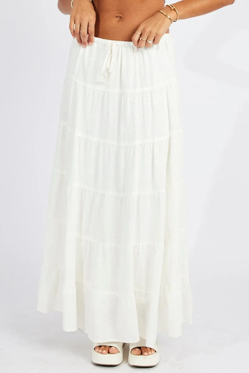 White Maxi Skirt Tiered High Rise Linen Blend sold by Ally Fashion product image thumbnail 2