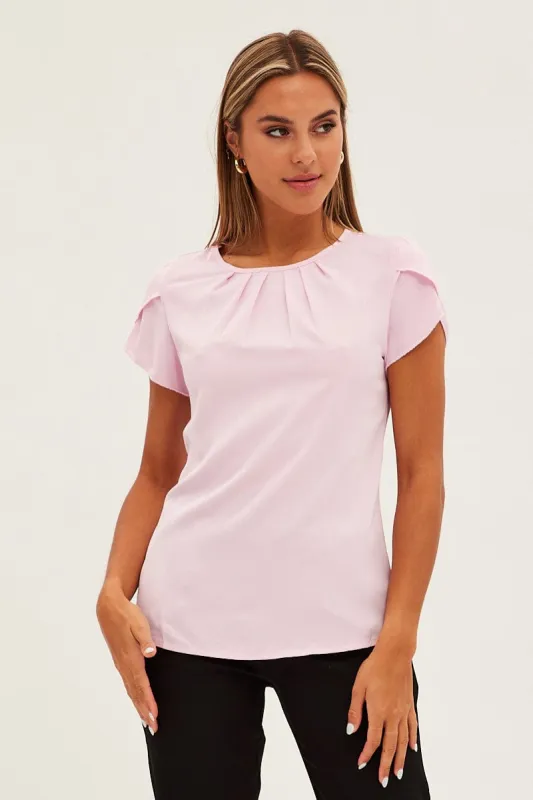 Pink Pleat Detail Workwear Top sold by Ally Fashion