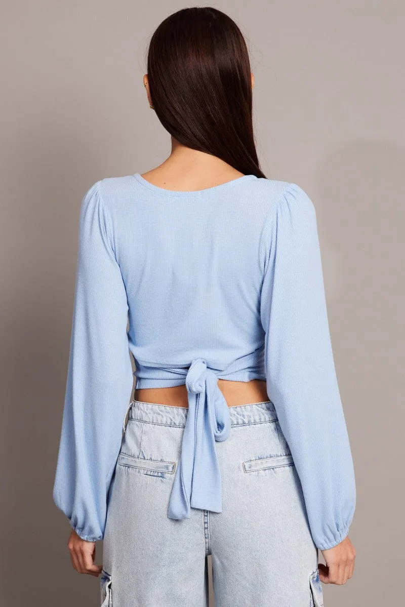 Blue Puff Sleeve Top Long Sleeve V Neck sold by Ally Fashion product image thumbnail 5