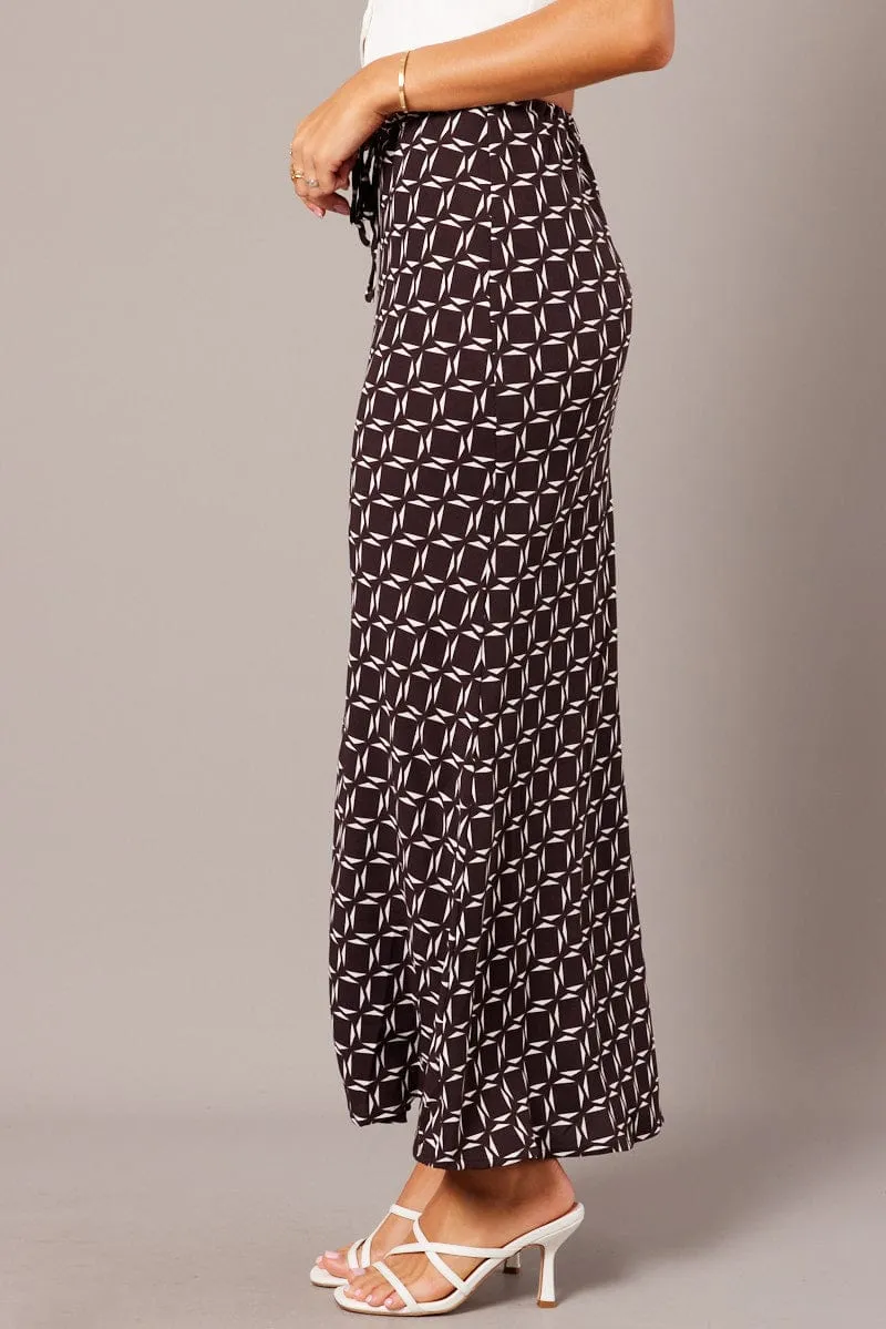 Brown Geo Slip Skirt Maxi Drawstring Waist sold by Ally Fashion product image thumbnail 4