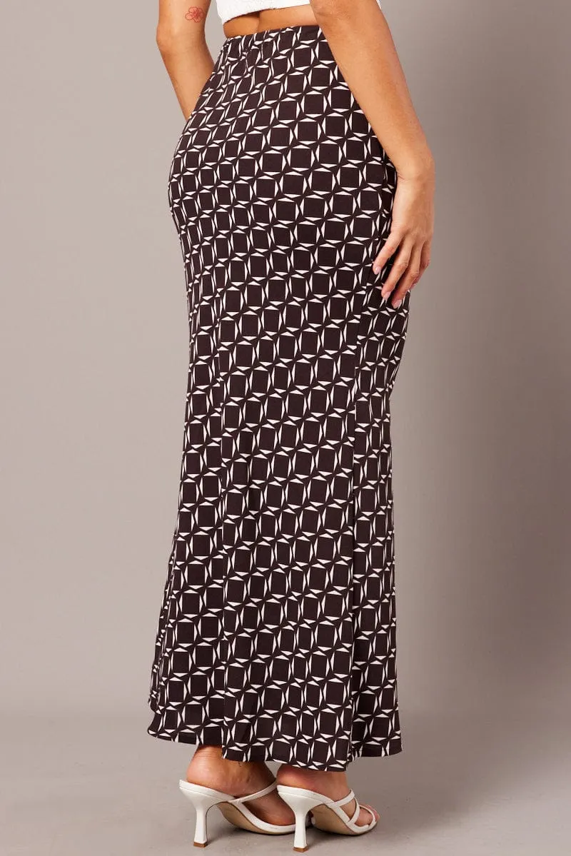 Brown Geo Slip Skirt Maxi Drawstring Waist sold by Ally Fashion product image thumbnail 5