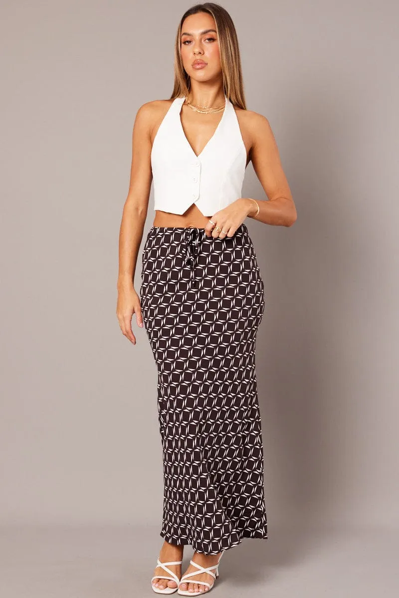 Brown Geo Slip Skirt Maxi Drawstring Waist sold by Ally Fashion product image thumbnail 2