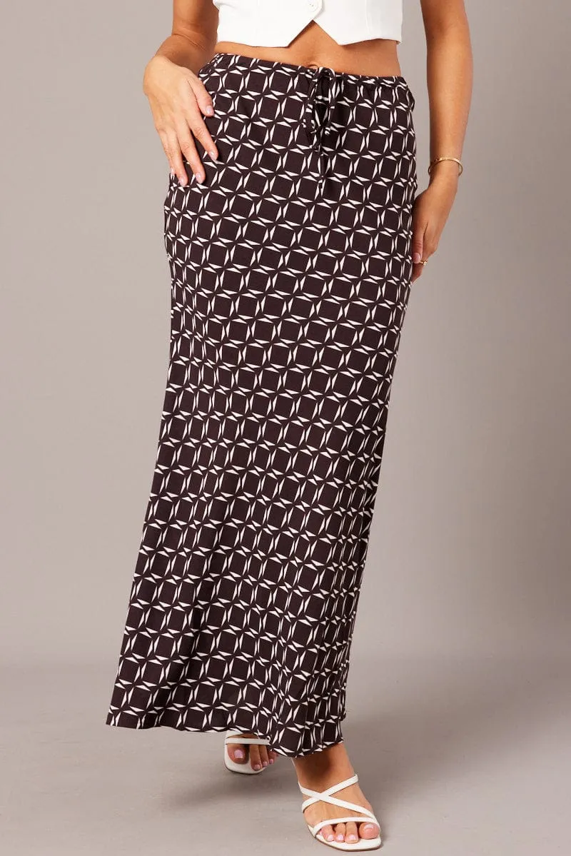 Brown Geo Slip Skirt Maxi Drawstring Waist sold by Ally Fashion product image thumbnail 3