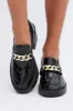 Black Chain Detail Chunky Mid-Heeled Loafers In Patent sold by Ally Fashion