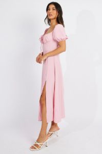 Pink Ruched Bust Midi Dress Short Sleeve sold by Ally Fashion