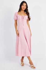 Pink Ruched Bust Midi Dress Short Sleeve sold by Ally Fashion