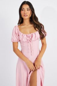Pink Ruched Bust Midi Dress Short Sleeve sold by Ally Fashion