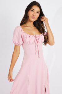 Pink Ruched Bust Midi Dress Short Sleeve sold by Ally Fashion