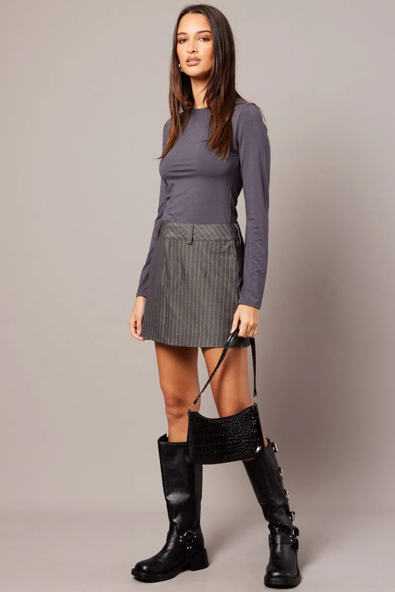 Grey Stripe Mini Skirt Mid Rise sold by Ally Fashion product image thumbnail 3