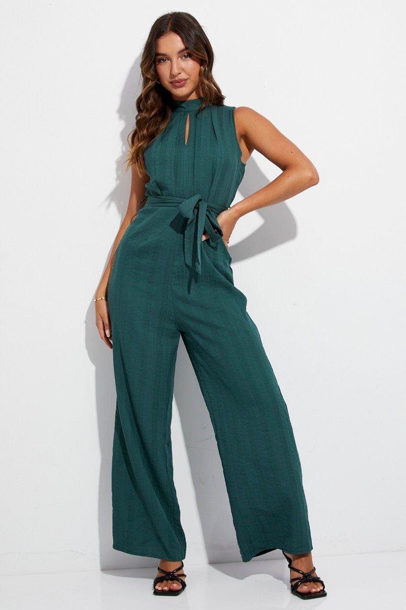 Green Jumpsuit Sleeveless High Neck sold by Ally Fashion product image thumbnail 3