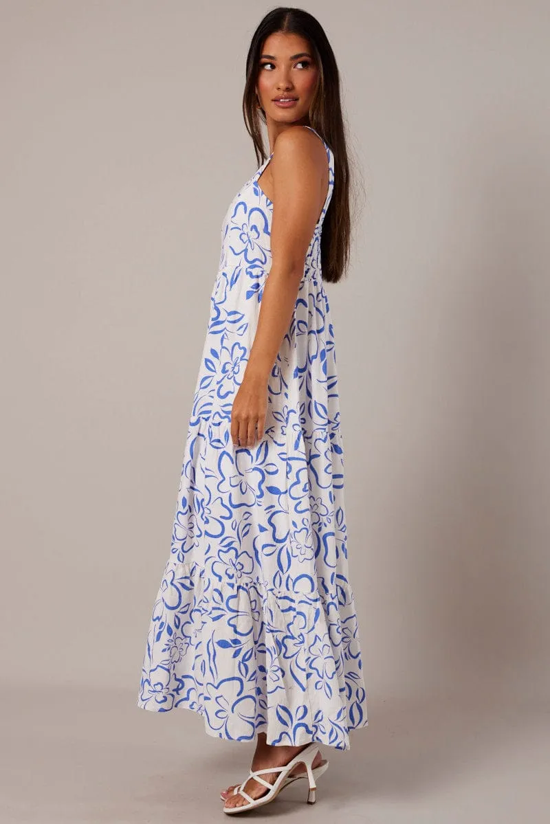 Blue Abstract Maxi Dress Sleeveless Tiered sold by Ally Fashion product image thumbnail 4