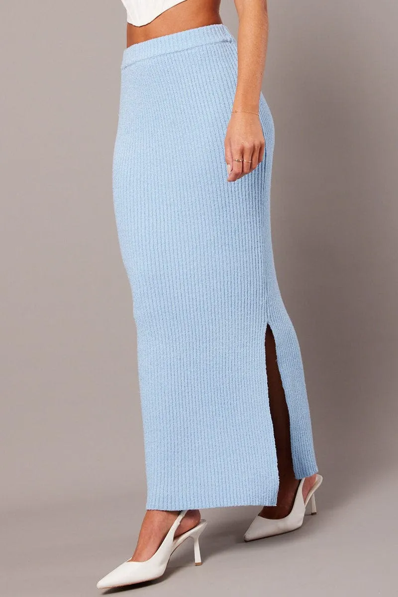 Blue Knit Skirt High Rise Midi sold by Ally Fashion