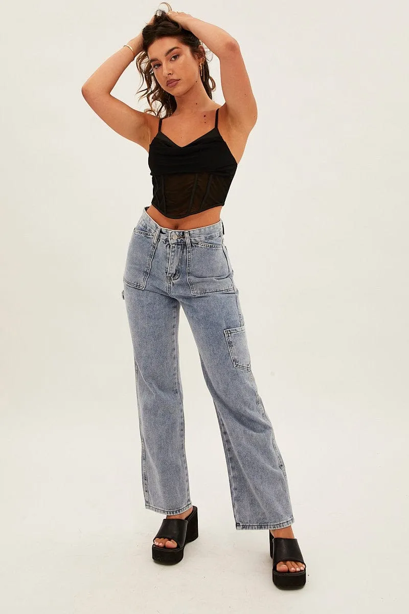 Blue Carpenter Cargo Pocket Jeans sold by Ally Fashion