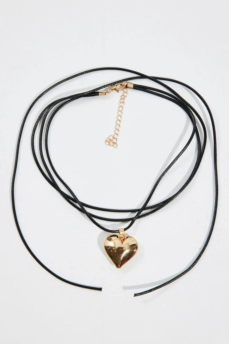 Gold Heart Pendent Cord Necklace sold by Ally Fashion