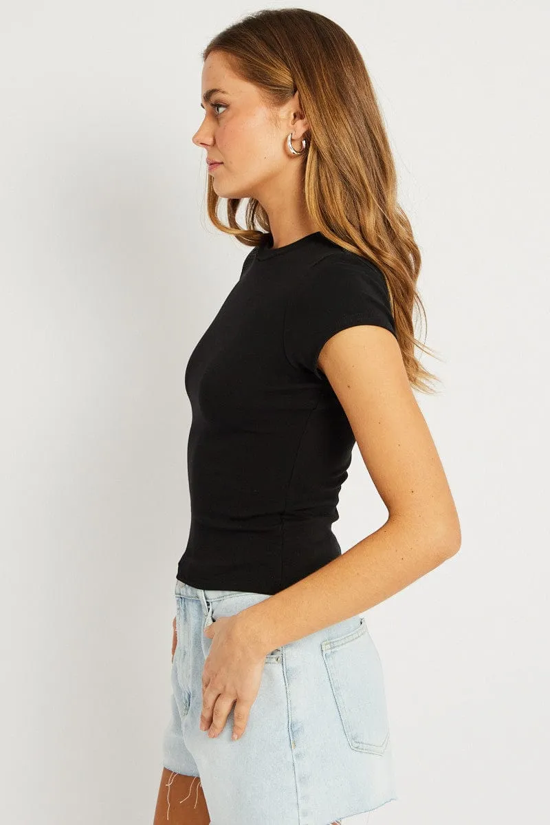 Black T Shirt Short Sleeve Crew Neck Cotton Rib sold by Ally Fashion product image thumbnail 4