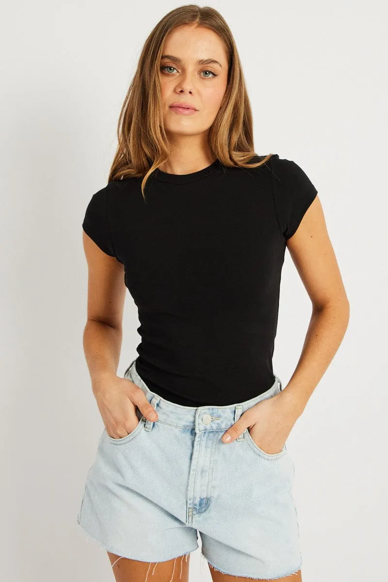 Black T Shirt Short Sleeve Crew Neck Cotton Rib sold by Ally Fashion