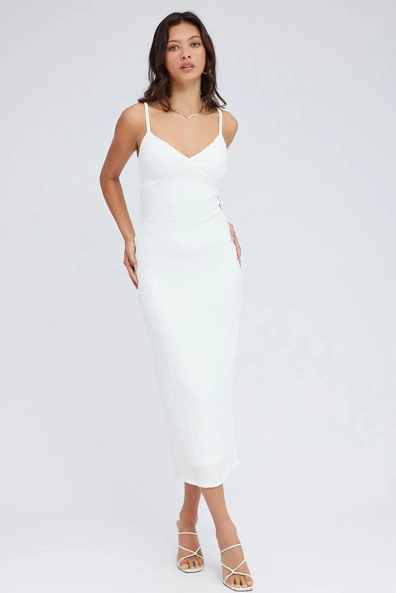 White Midi Dress Sleeveless Textured Fabric sold by Ally Fashion product image thumbnail 3