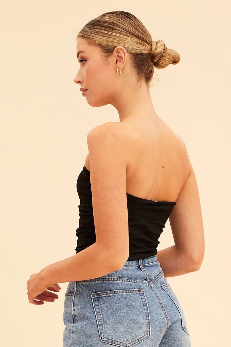 Black Essential Ruched Crop Bandeau sold by Ally Fashion product image thumbnail 4
