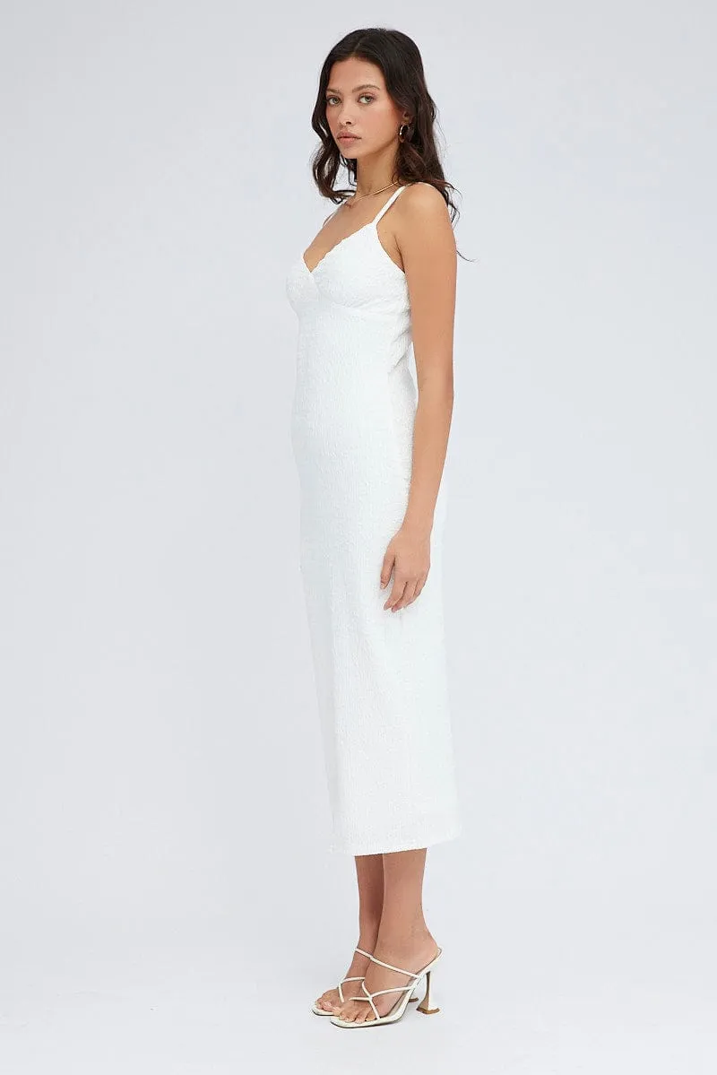 White Midi Dress Sleeveless Textured Fabric sold by Ally Fashion product image thumbnail 4