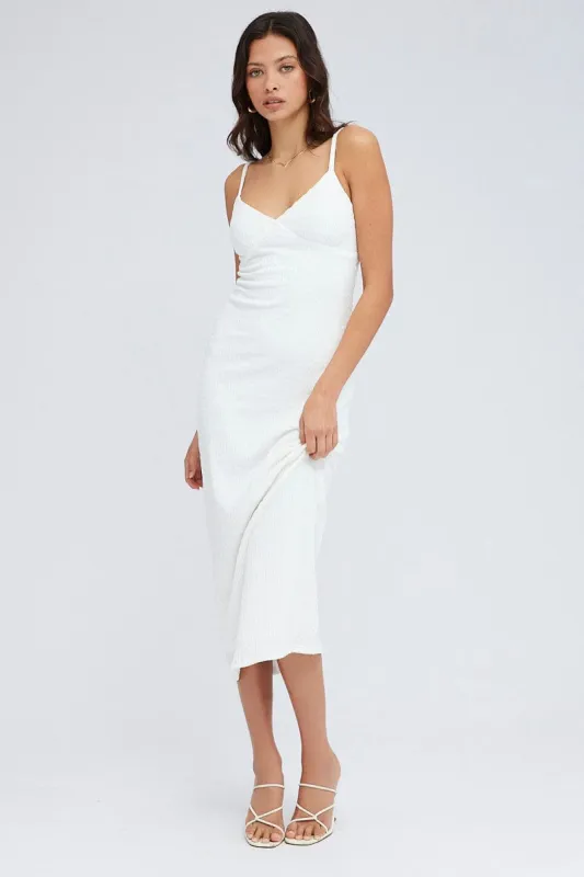 White Midi Dress Sleeveless Textured Fabric sold by Ally Fashion