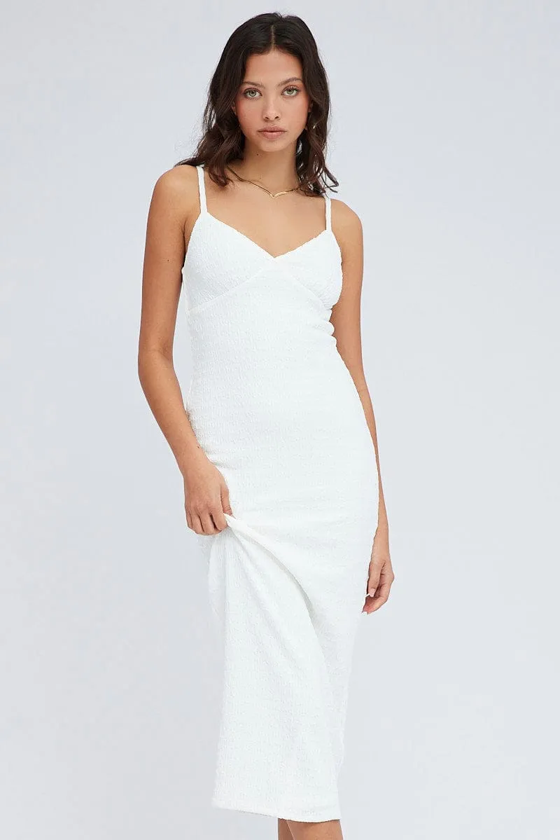 White Midi Dress Sleeveless Textured Fabric sold by Ally Fashion product image thumbnail 2