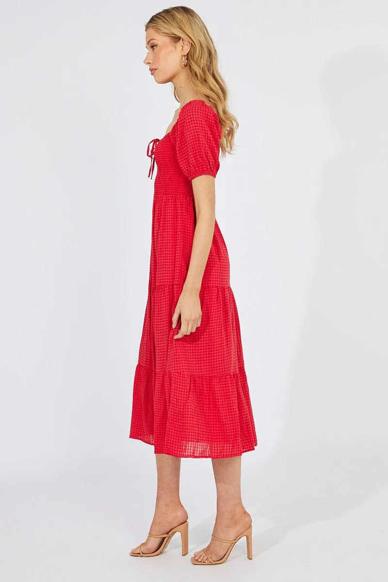 Red Midi Dress Short Sleeve Shirred sold by Ally Fashion product image thumbnail 4
