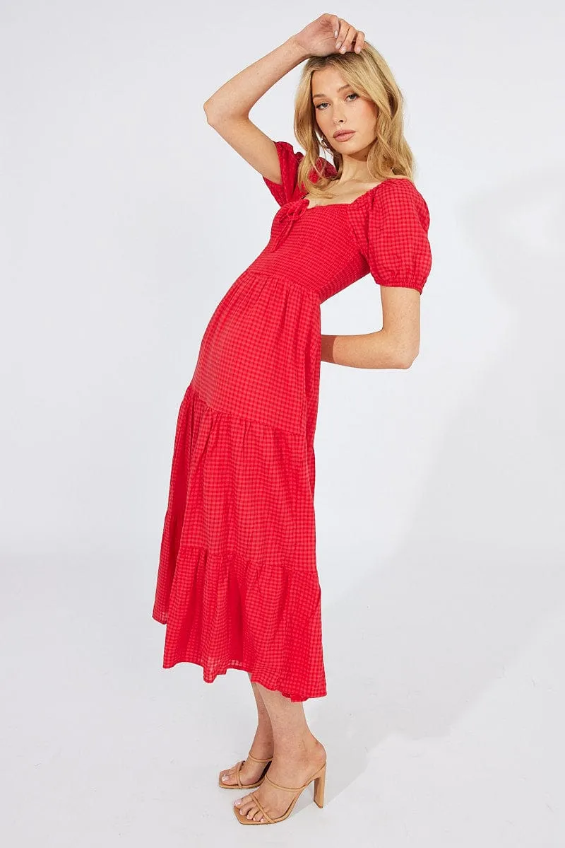 Red Midi Dress Short Sleeve Shirred sold by Ally Fashion