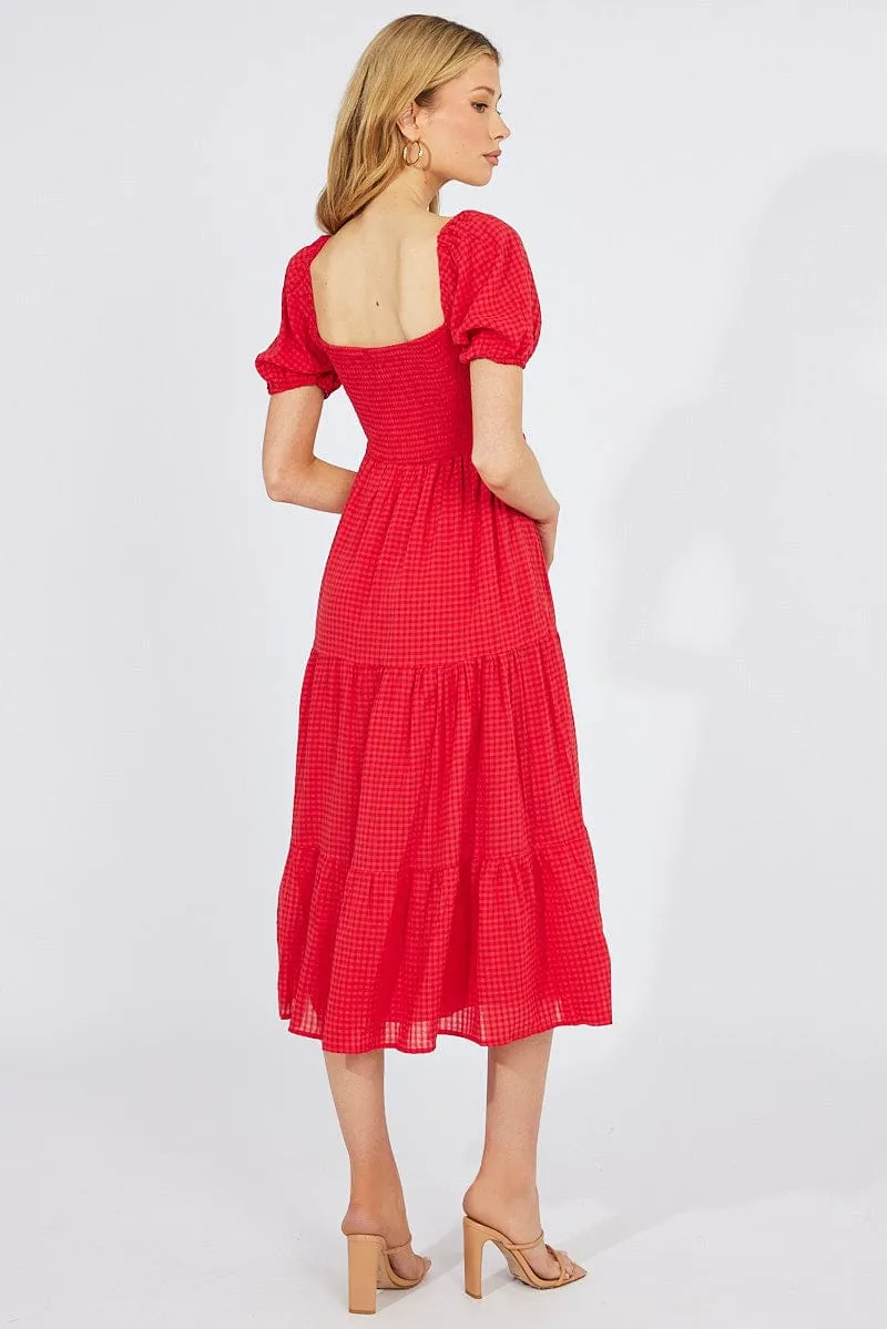 Red Midi Dress Short Sleeve Shirred sold by Ally Fashion product image thumbnail 5