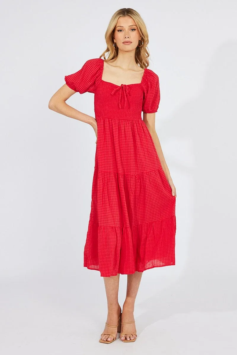 Red Midi Dress Short Sleeve Shirred sold by Ally Fashion product image thumbnail 2