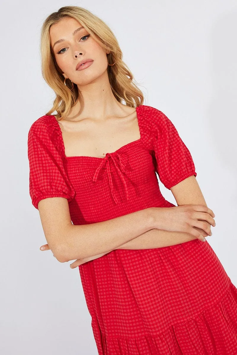 Red Midi Dress Short Sleeve Shirred sold by Ally Fashion product image thumbnail 3