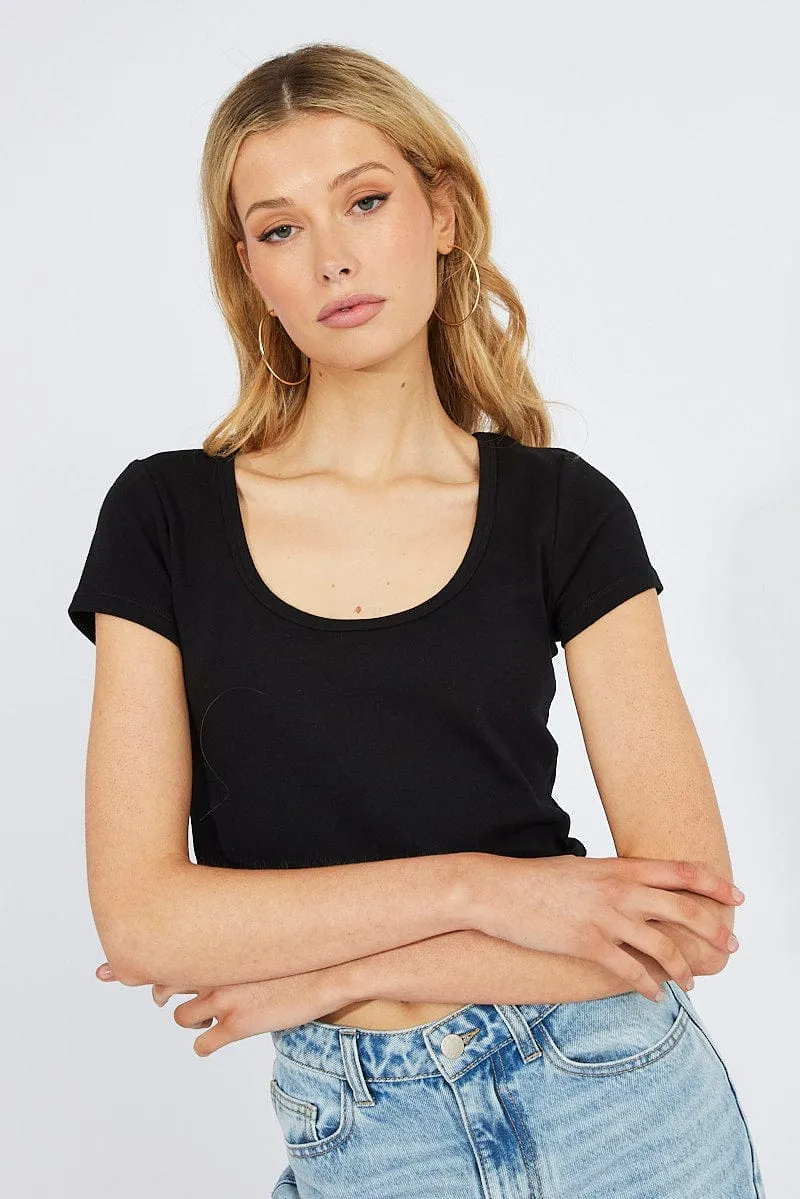 Black T-Shirt Short Sleeve Scoop Neck sold by Ally Fashion product image thumbnail 3