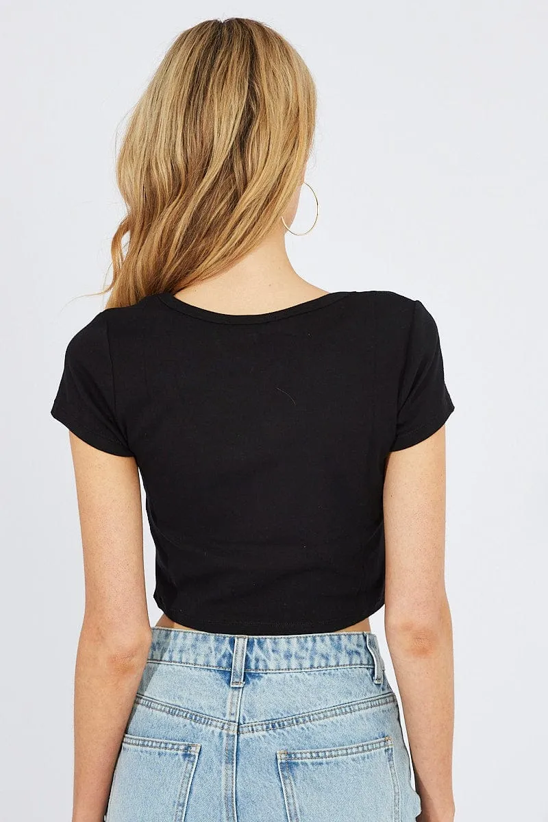 Black T-Shirt Short Sleeve Scoop Neck sold by Ally Fashion product image thumbnail 5