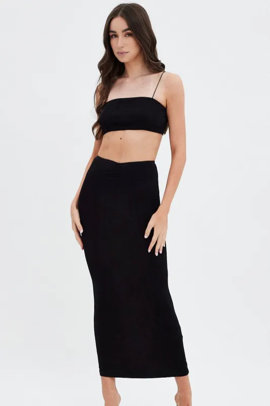 Black Ruched Midi Skirt sold by Ally Fashion