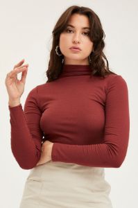 Brown Top Long Sleeve Turtleneck sold by Ally Fashion