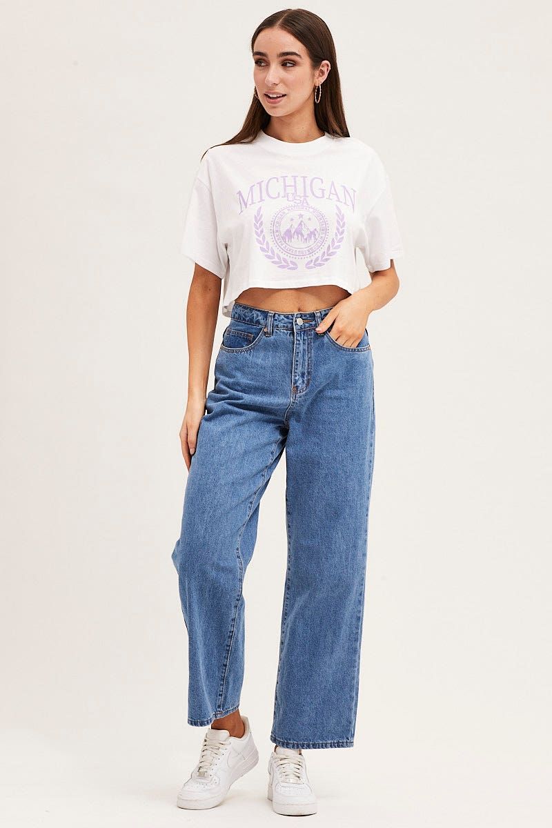 White Crew Cropped Graphic T-Shirt sold by Ally Fashion product image thumbnail 2