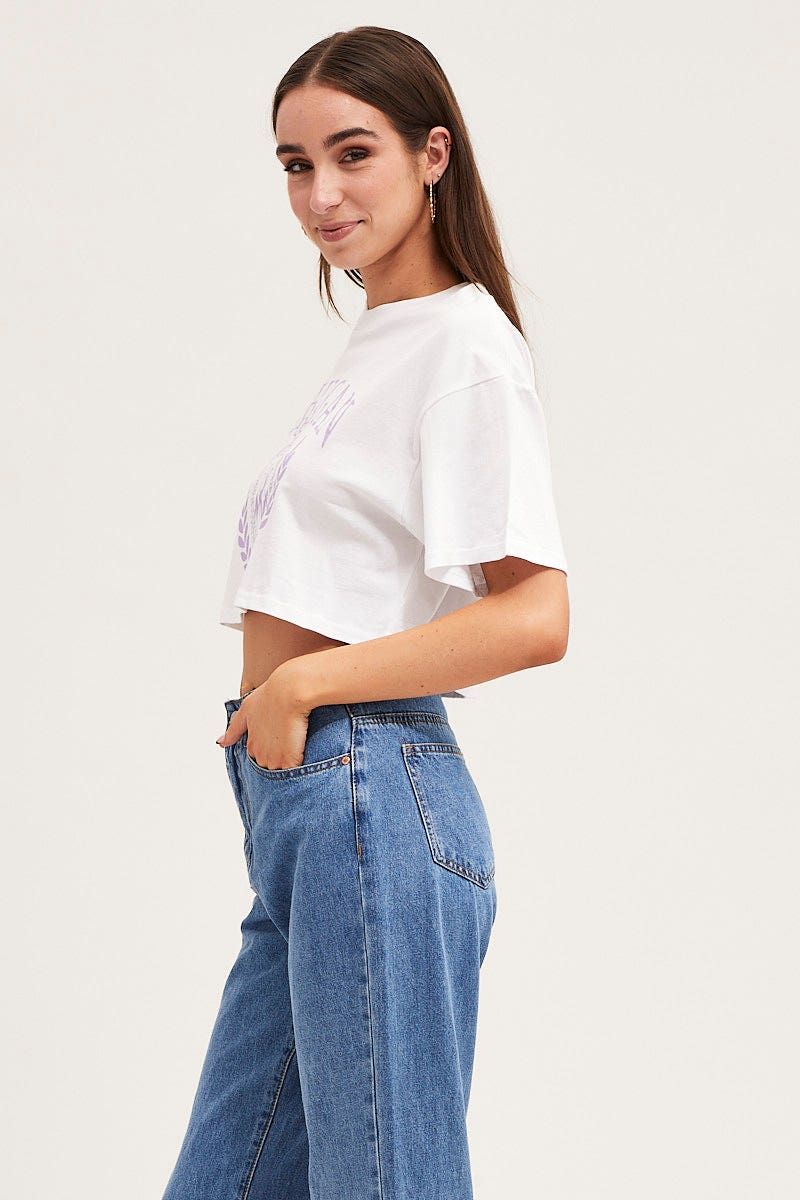 White Crew Cropped Graphic T-Shirt sold by Ally Fashion product image thumbnail 4
