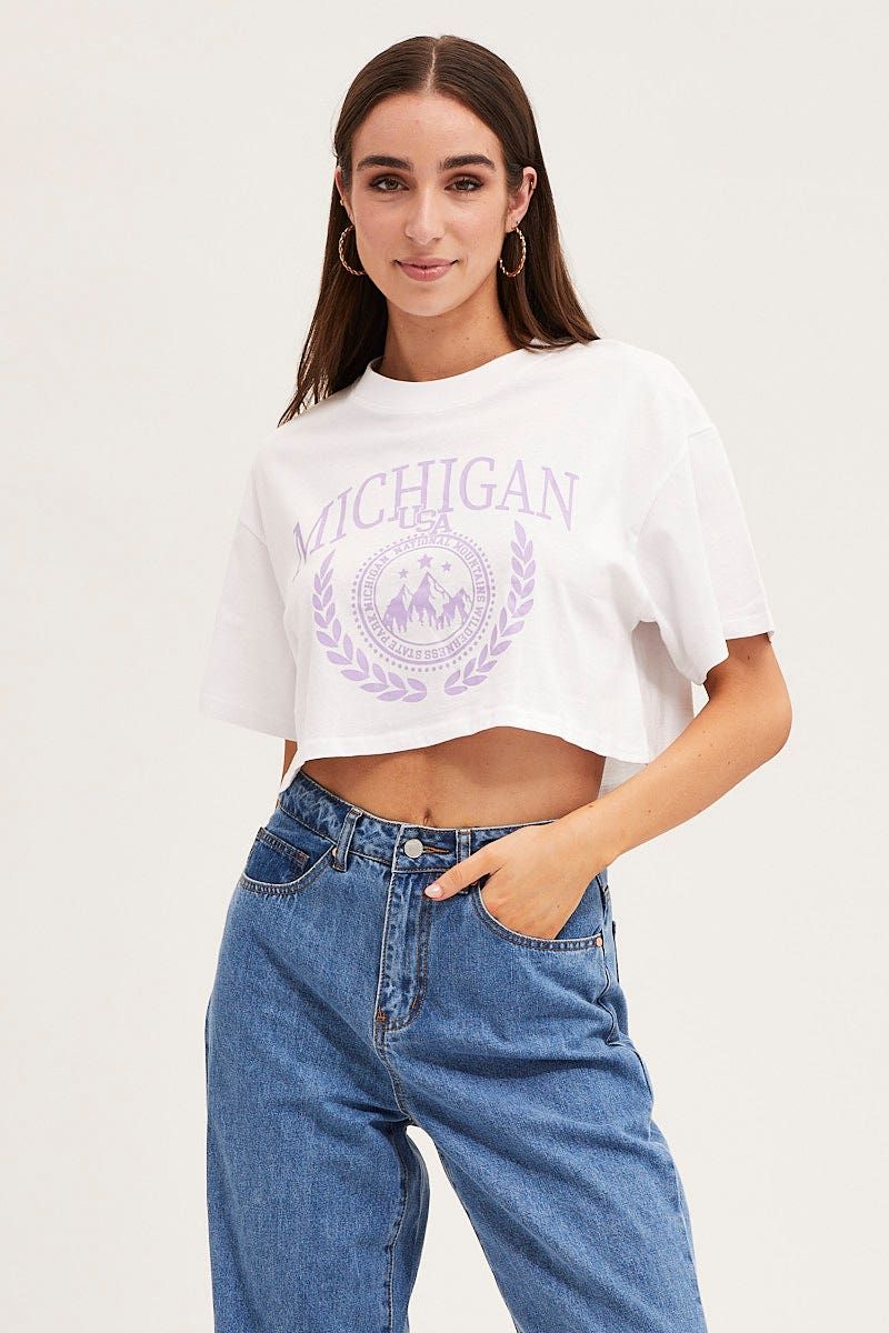 White Crew Cropped Graphic T-Shirt sold by Ally Fashion product image thumbnail 3