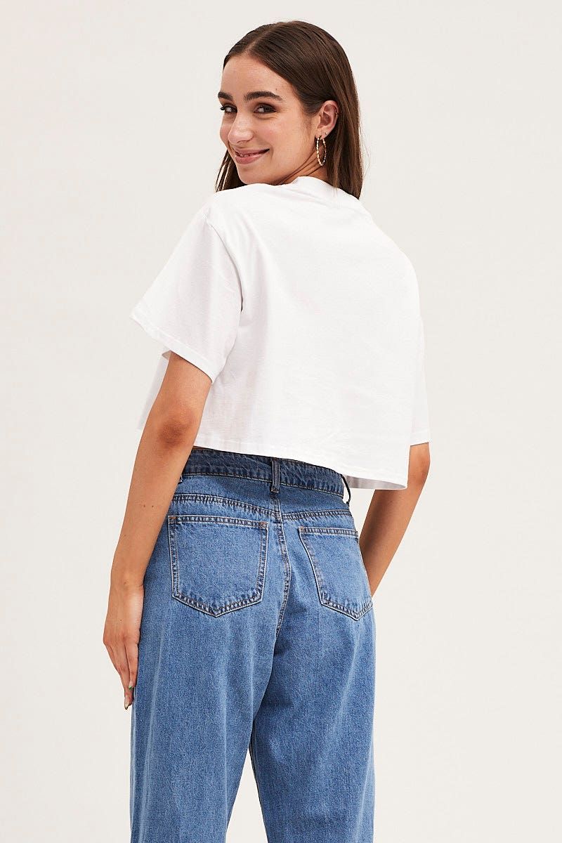 White Crew Cropped Graphic T-Shirt sold by Ally Fashion product image thumbnail 5
