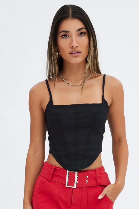 Black Lace Up Back Top Singlet sold by Ally Fashion
