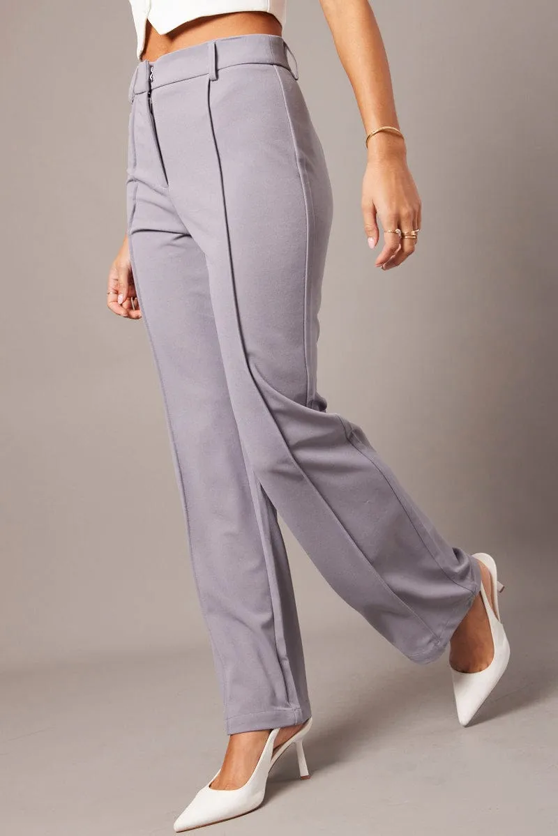 Grey Straight Fit Pants High Rise Workwear sold by Ally Fashion