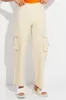 Beige Elastic Waist High Rise Wide Leg Cargo Pants sold by Ally Fashion