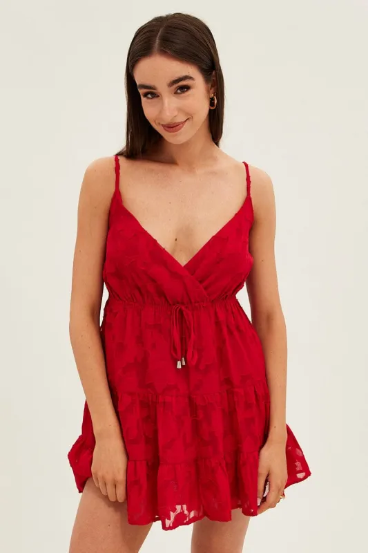 Red Floral Dress Mini Sleeveless Skater sold by Ally Fashion