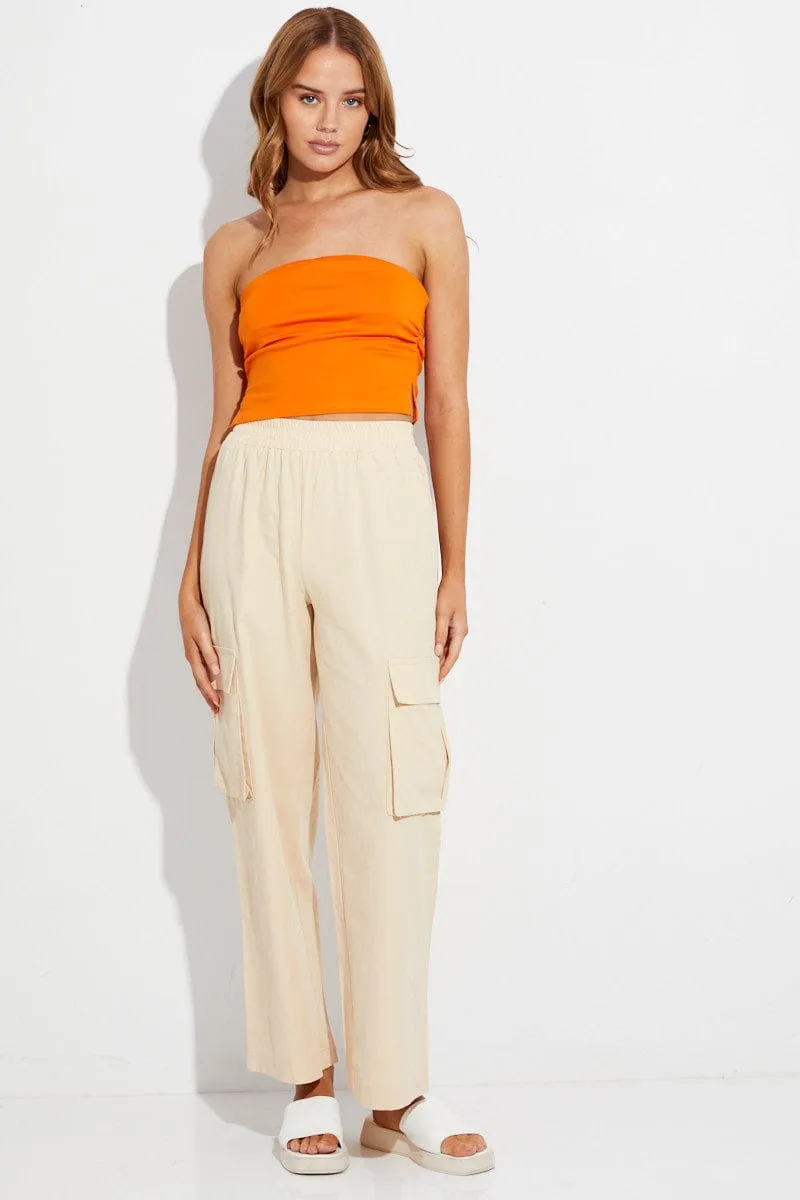 Beige Elastic Waist High Rise Wide Leg Cargo Pants sold by Ally Fashion product image thumbnail 3