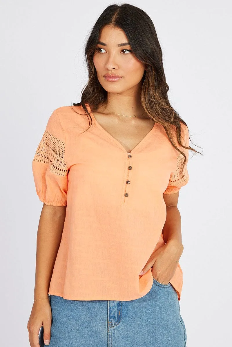 Brown Top lace details sleeve texture cotton sold by Ally Fashion product image thumbnail 3