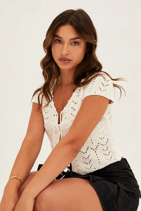 White Knit Cardigan Short Sleeve sold by Ally Fashion