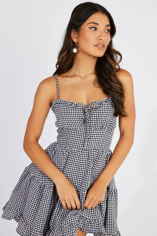 Black Check Fit and Flare Dress Sleeveless Tiered sold by Ally Fashion