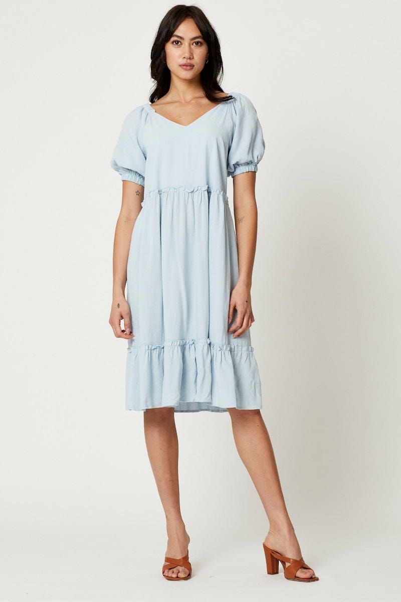 Blue Puff Sleeve Skater Dress sold by Ally Fashion