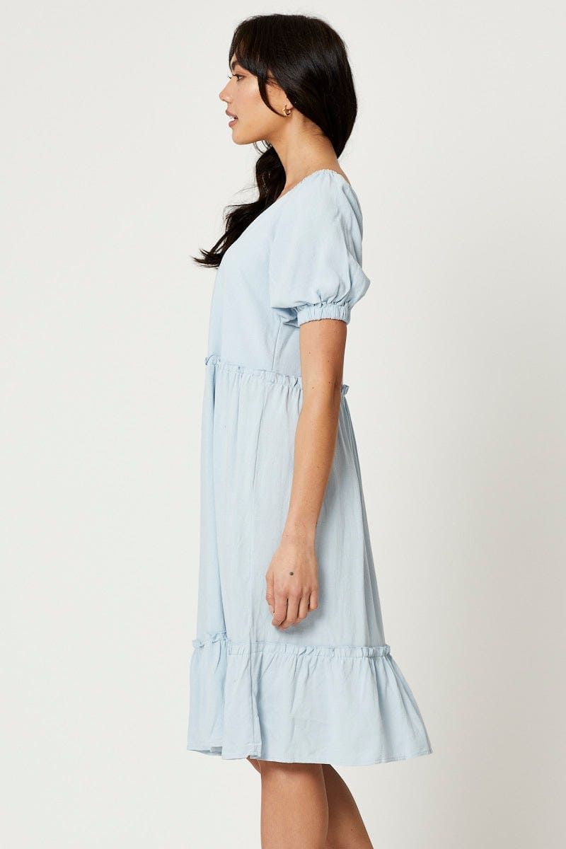 Blue Puff Sleeve Skater Dress sold by Ally Fashion product image thumbnail 2